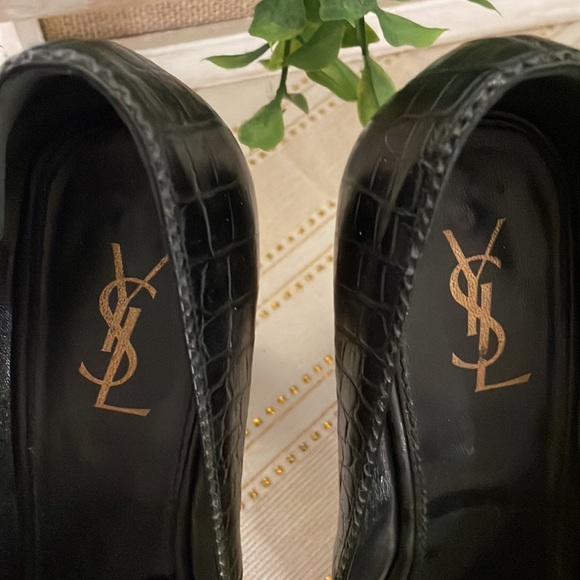 YSL Black textured pumps with wood heels size 40-1/2 - Picture 5 of 7